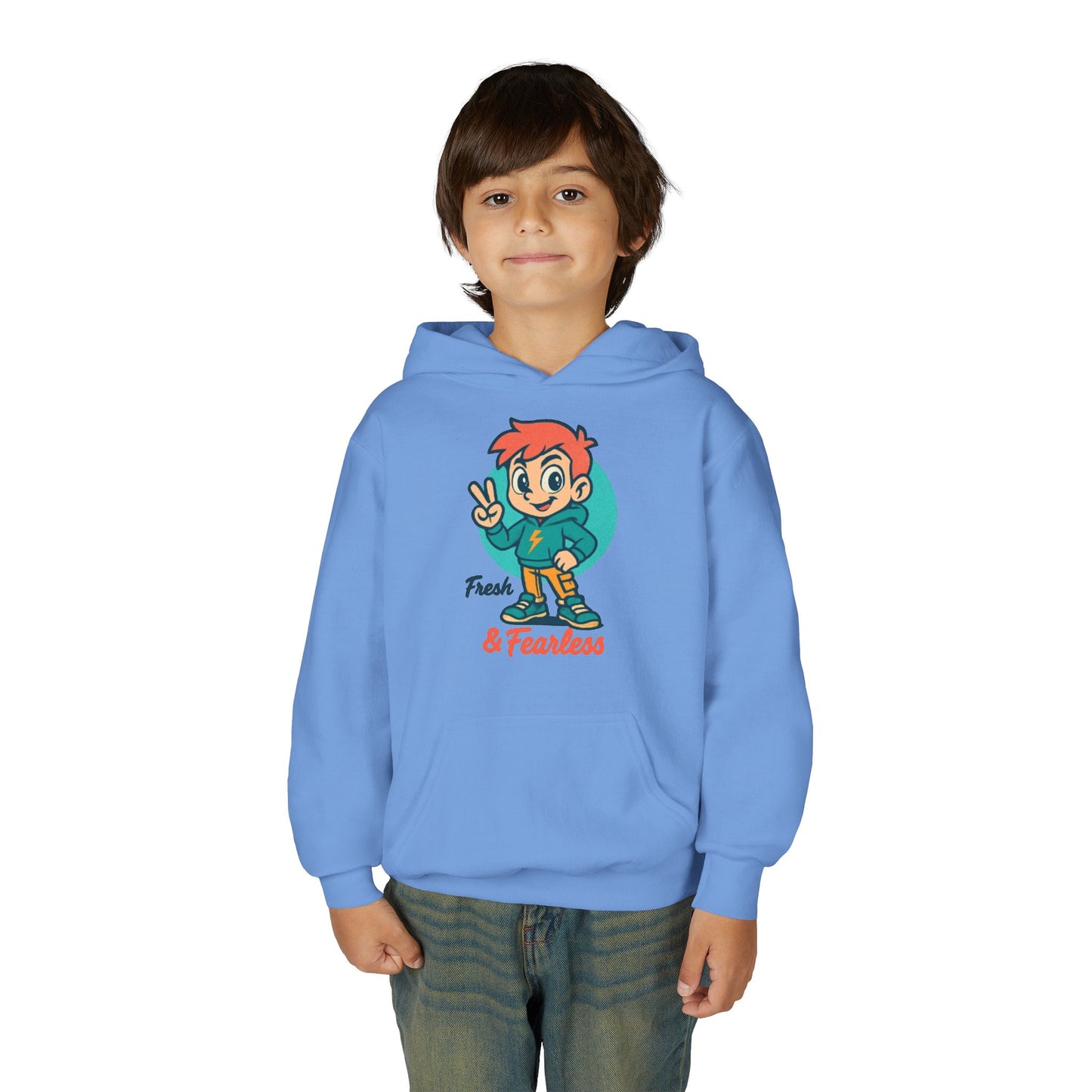 Youth Hooded Sweatshirt - Fresh & Fearless Graphic, Unique Gift for Kids, Casual Wear, Street Style, Comfort Apparel