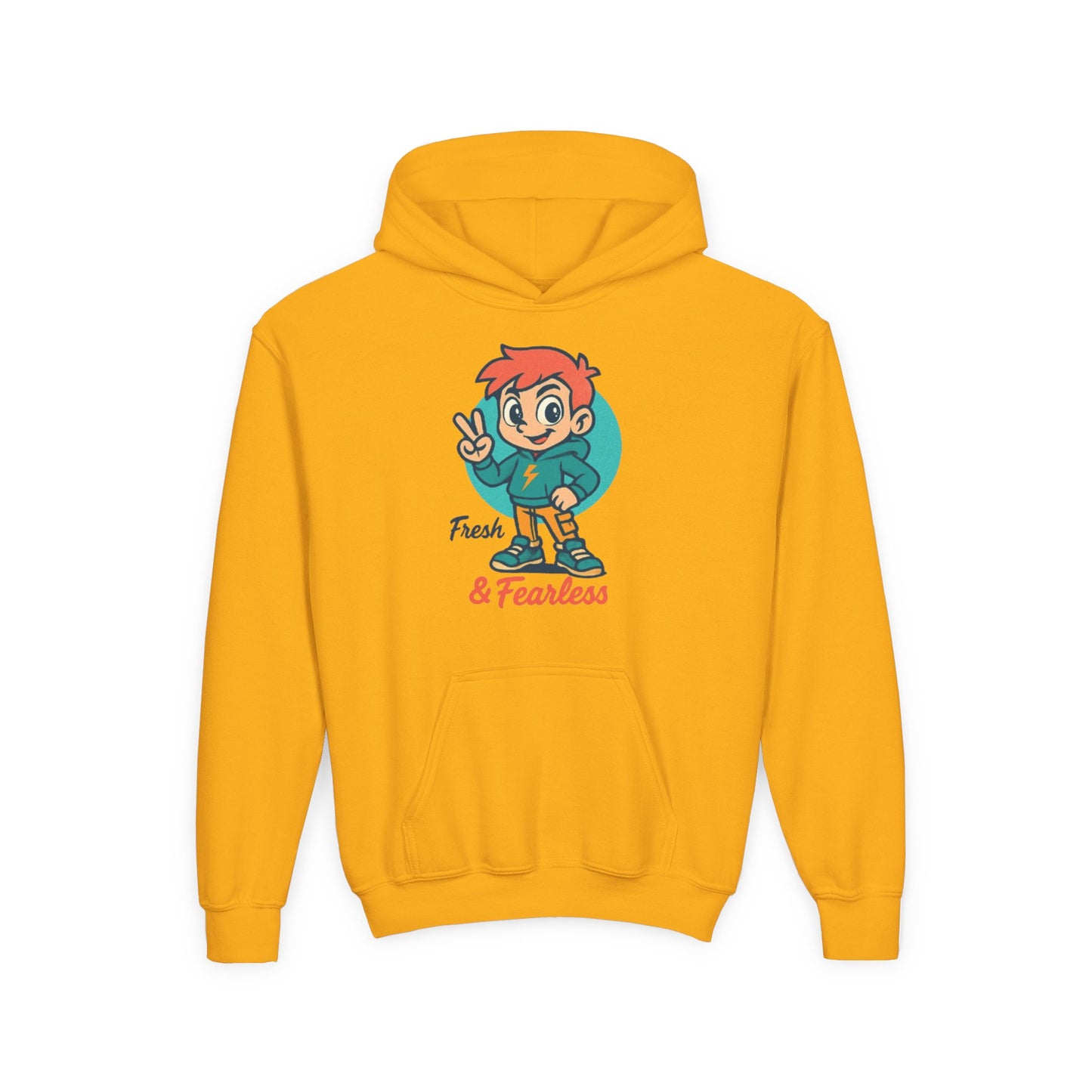 Youth Hooded Sweatshirt - Fresh & Fearless Graphic, Unique Gift for Kids, Casual Wear, Street Style, Comfort Apparel