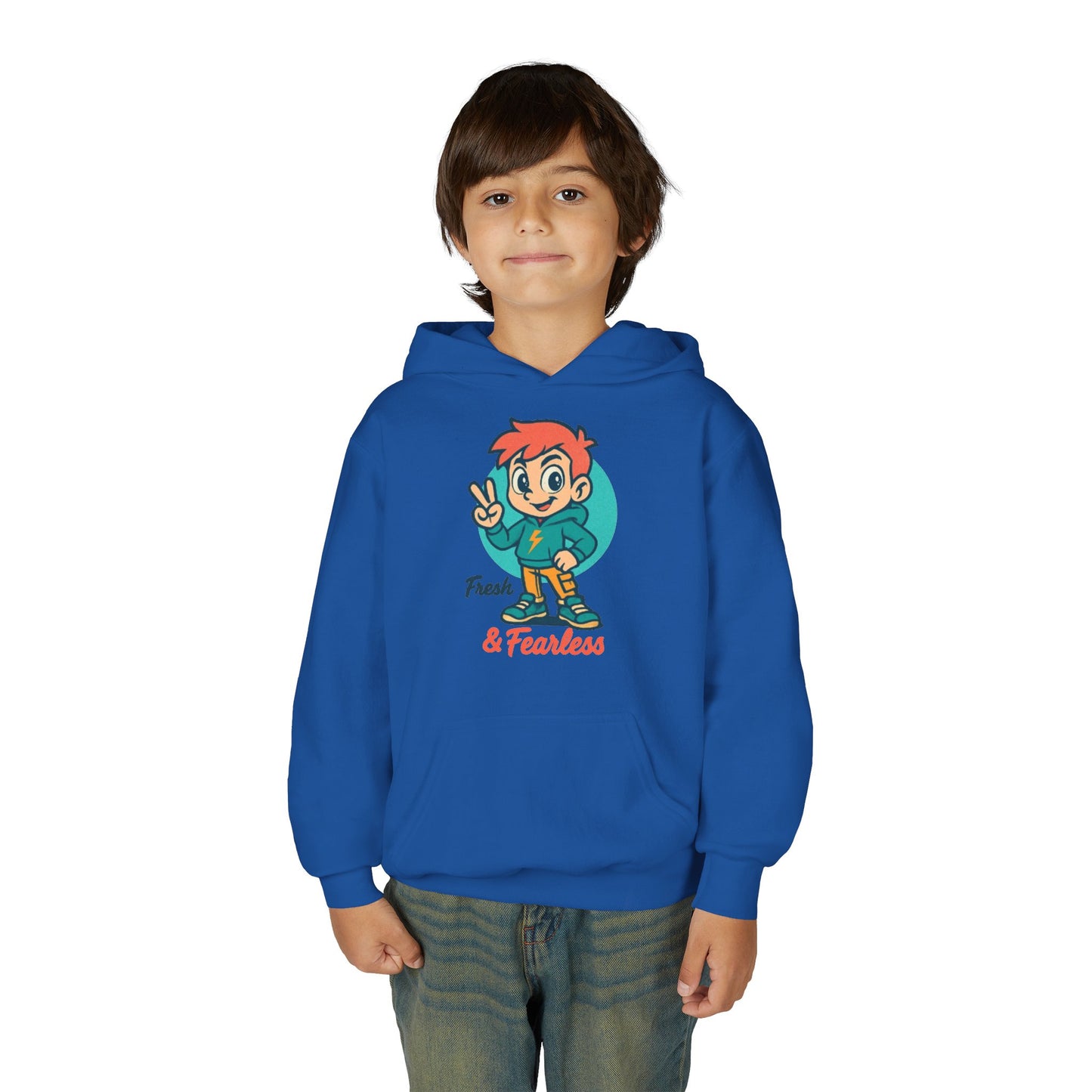 Youth Hooded Sweatshirt - Fresh & Fearless Graphic, Unique Gift for Kids, Casual Wear, Street Style, Comfort Apparel