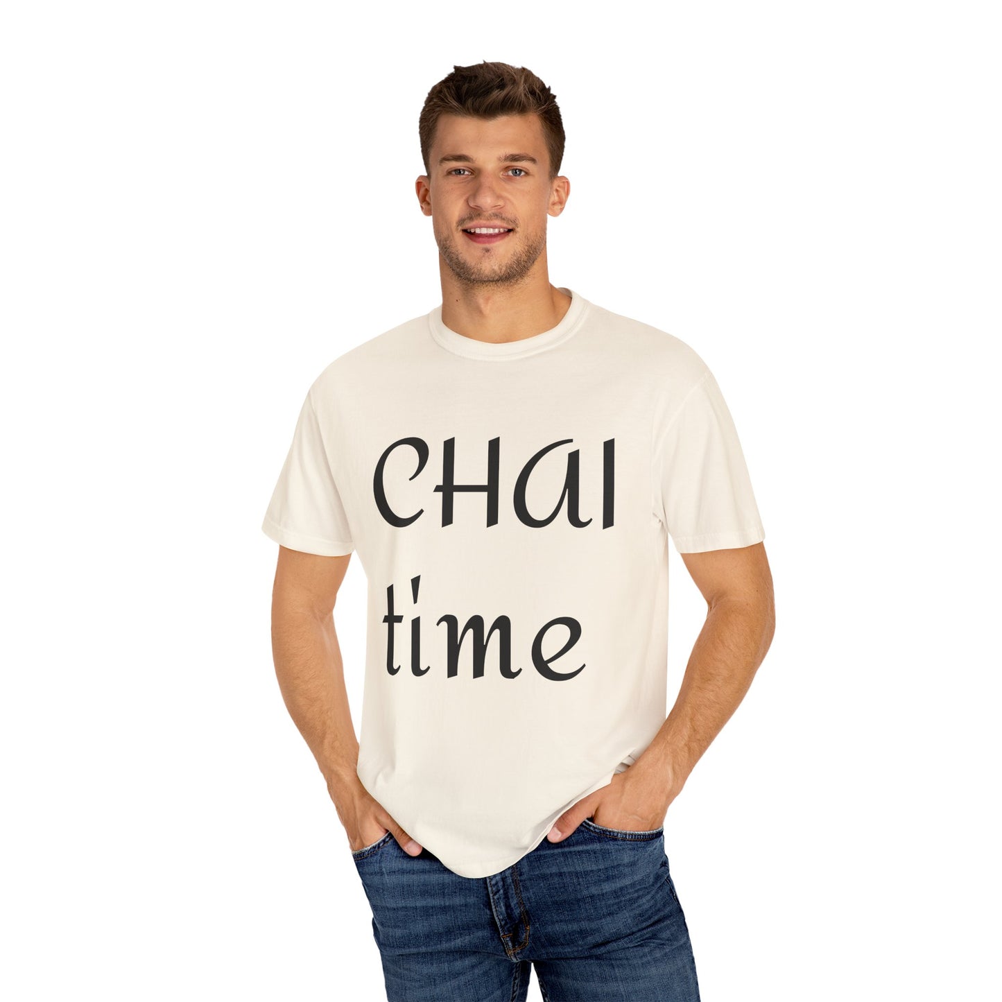 Chai Time Unisex Garment-Dyed T-Shirt, Relaxed Casual Tee, Gift for Tea Lovers, Coffee Break Apparel, Birthday Gift, Everyday Wear