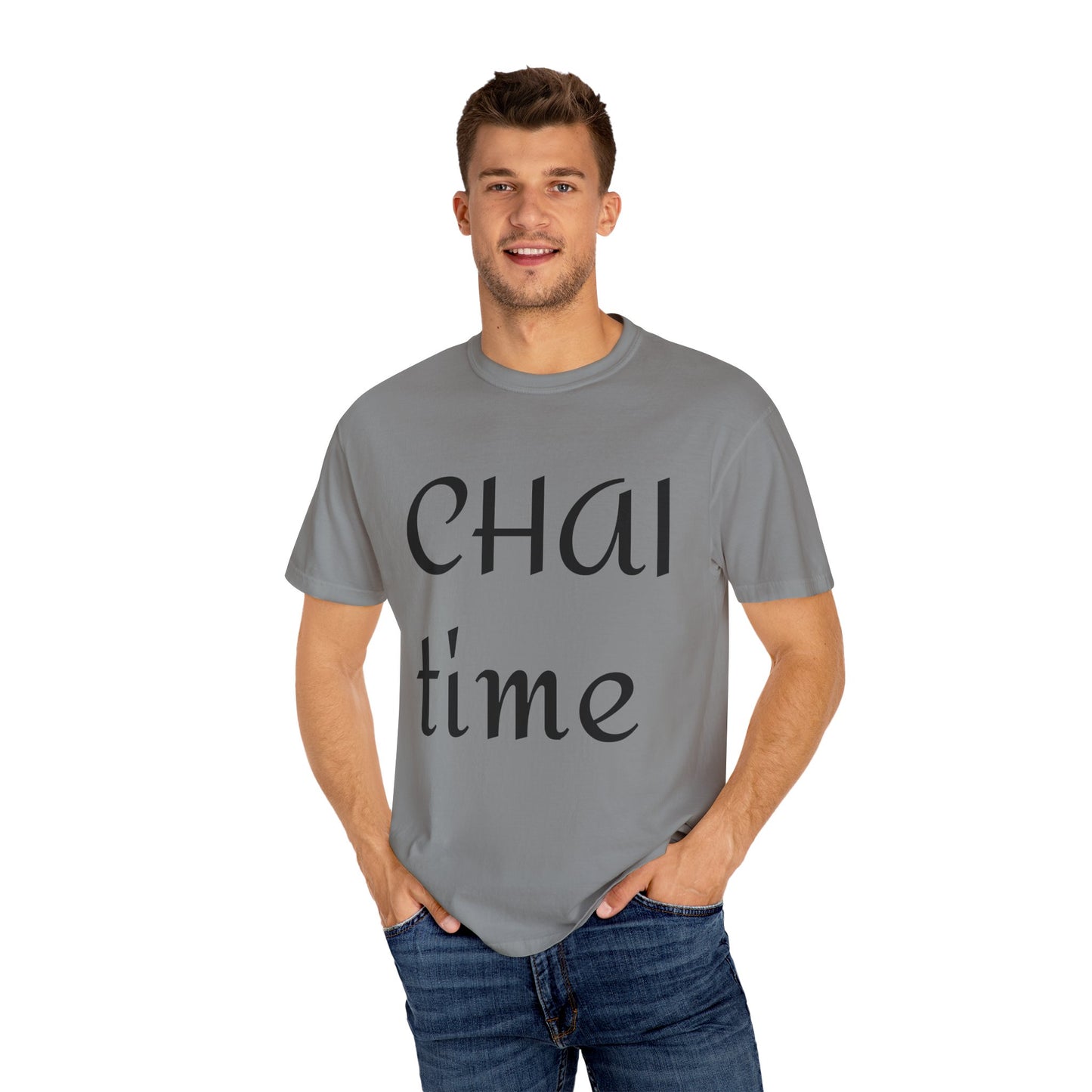 Chai Time Unisex Garment-Dyed T-Shirt, Relaxed Casual Tee, Gift for Tea Lovers, Coffee Break Apparel, Birthday Gift, Everyday Wear