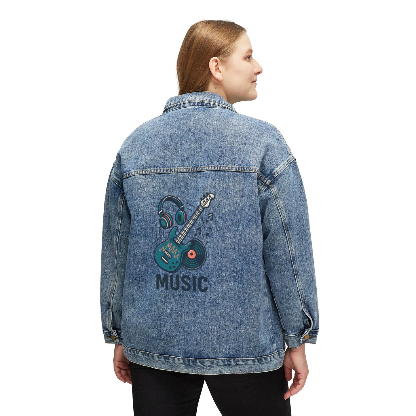 Musical Women's Denim Jacket with Custom Design, Casual Layering Piece, Perfect for Concerts, Festivals, and Everyday Wear, Vintage Trend