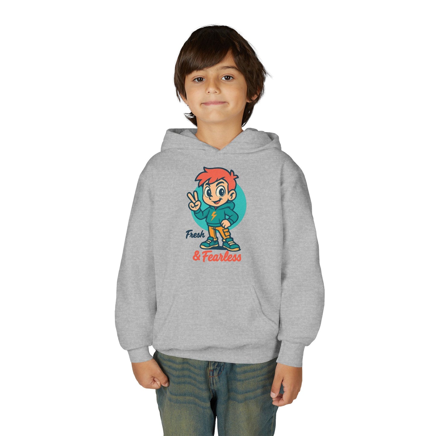 Youth Hooded Sweatshirt - Fresh & Fearless Graphic, Unique Gift for Kids, Casual Wear, Street Style, Comfort Apparel