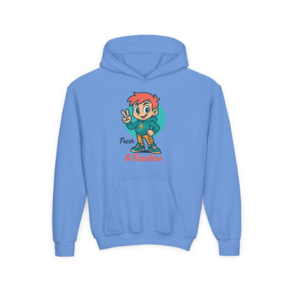 Youth Hooded Sweatshirt - Fresh & Fearless Graphic, Unique Gift for Kids, Casual Wear, Street Style, Comfort Apparel