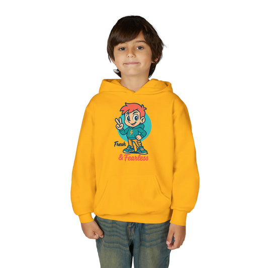 Youth Hooded Sweatshirt - Fresh & Fearless Graphic, Unique Gift for Kids, Casual Wear, Street Style, Comfort Apparel