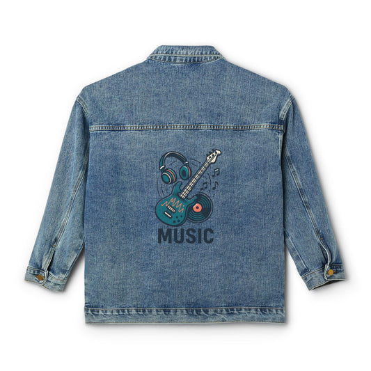 Musical Women's Denim Jacket with Custom Design, Casual Layering Piece, Perfect for Concerts, Festivals, and Everyday Wear, Vintage Trend