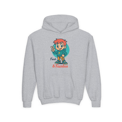 Youth Hooded Sweatshirt - Fresh & Fearless Graphic, Unique Gift for Kids, Casual Wear, Street Style, Comfort Apparel
