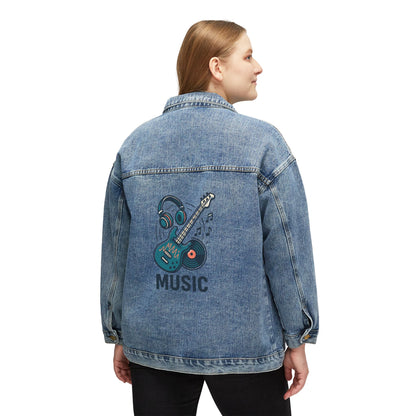 Musical Women's Denim Jacket with Custom Design, Casual Layering Piece, Perfect for Concerts, Festivals, and Everyday Wear, Vintage Trend