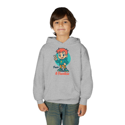 Youth Hooded Sweatshirt - Fresh & Fearless Graphic, Unique Gift for Kids, Casual Wear, Street Style, Comfort Apparel