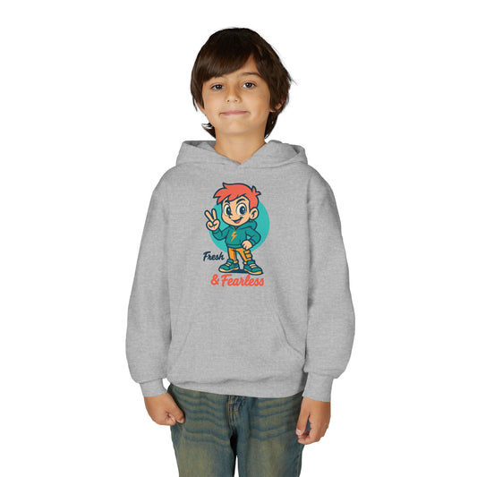 Youth Hooded Sweatshirt - Fresh & Fearless Graphic, Unique Gift for Kids, Casual Wear, Street Style, Comfort Apparel